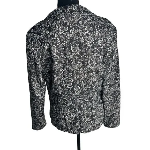 QVC Isaac Mizrahi Live! Super Stretch Woven Jacquard Blazer NWOT BLACK SIZE 10 - Picture 2 of 9